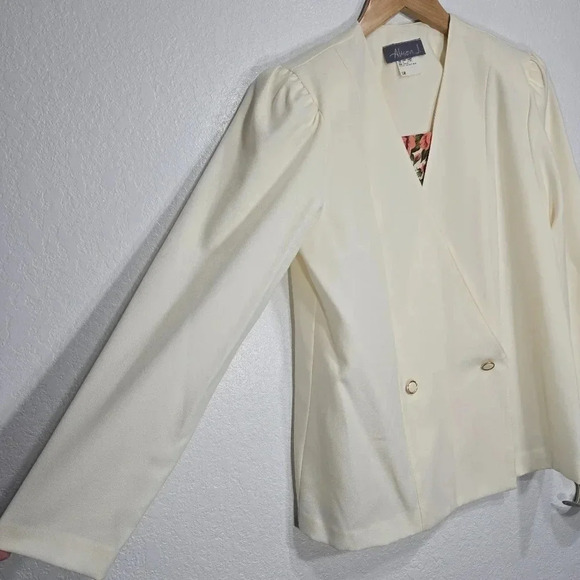 Vintage Alison J. 10 NWT Floral Cream Button Blazer Jacket 80s 90s - Picture 8 of 14